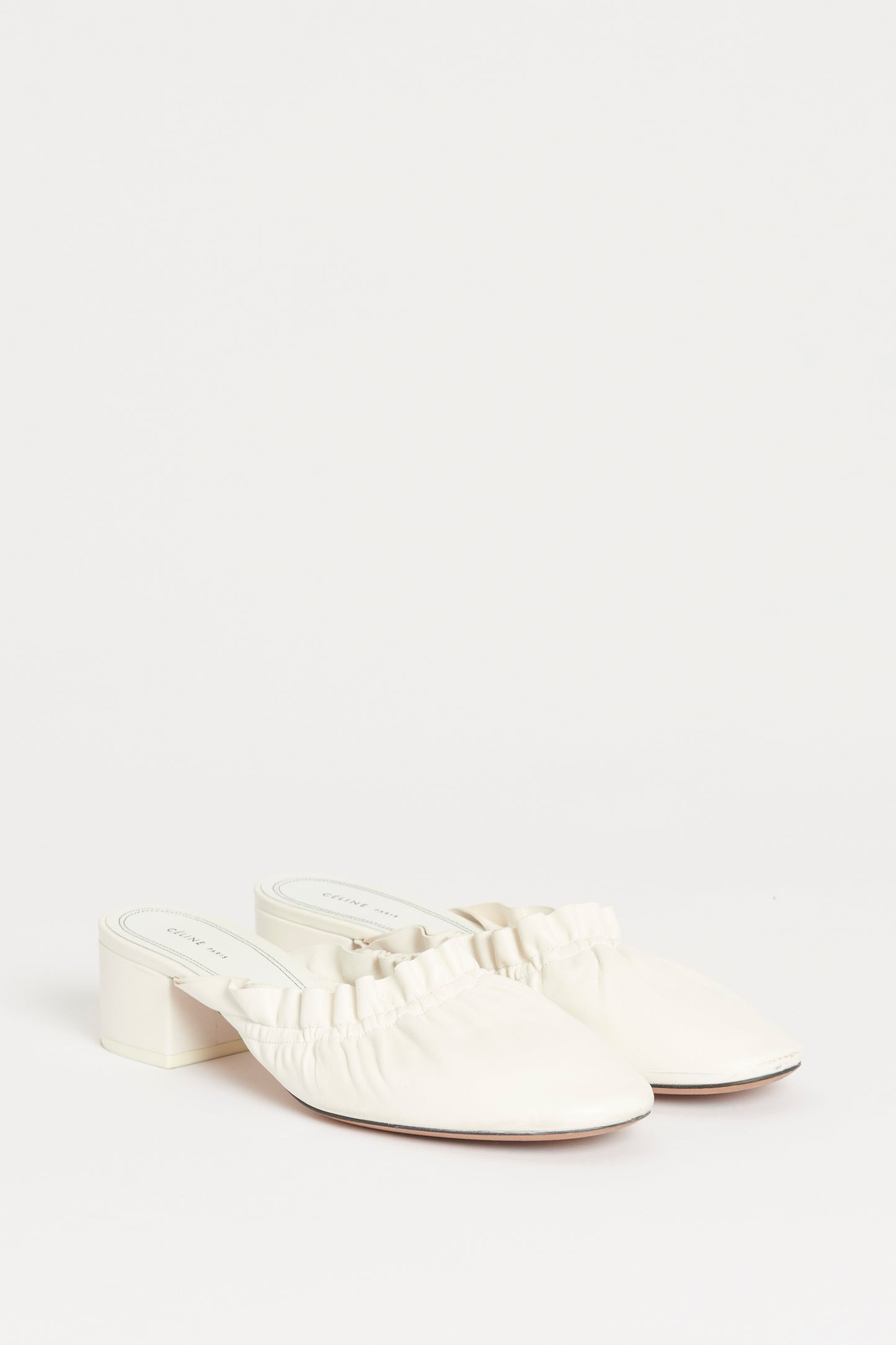 White Leather Slip On Preowned Mules