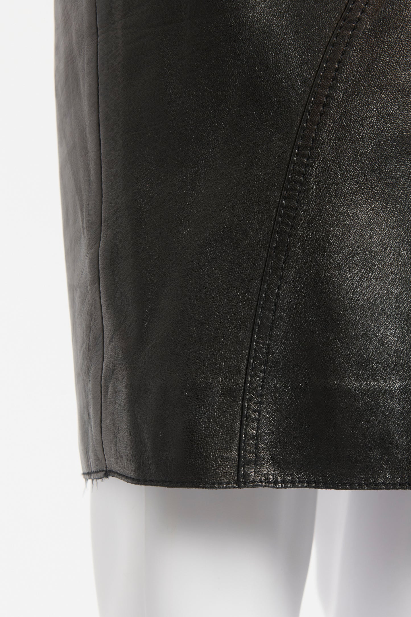 Black Leather Preowned Knee Length Skirt
