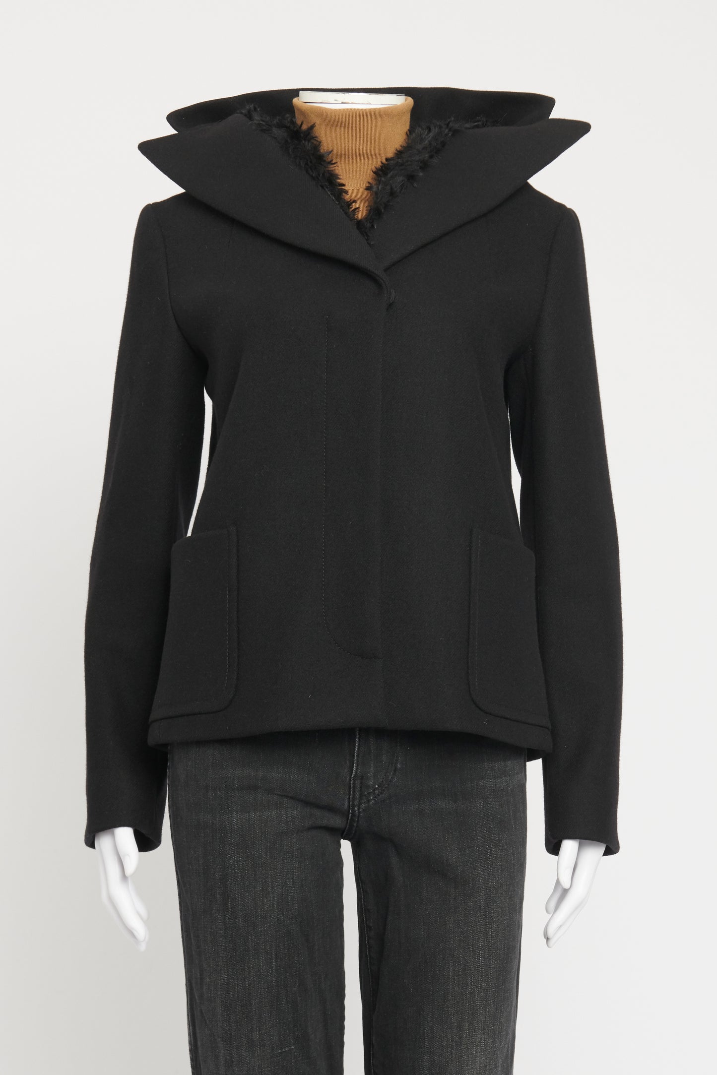 Black Hooded Faux Fur Preowned Hooded Coat