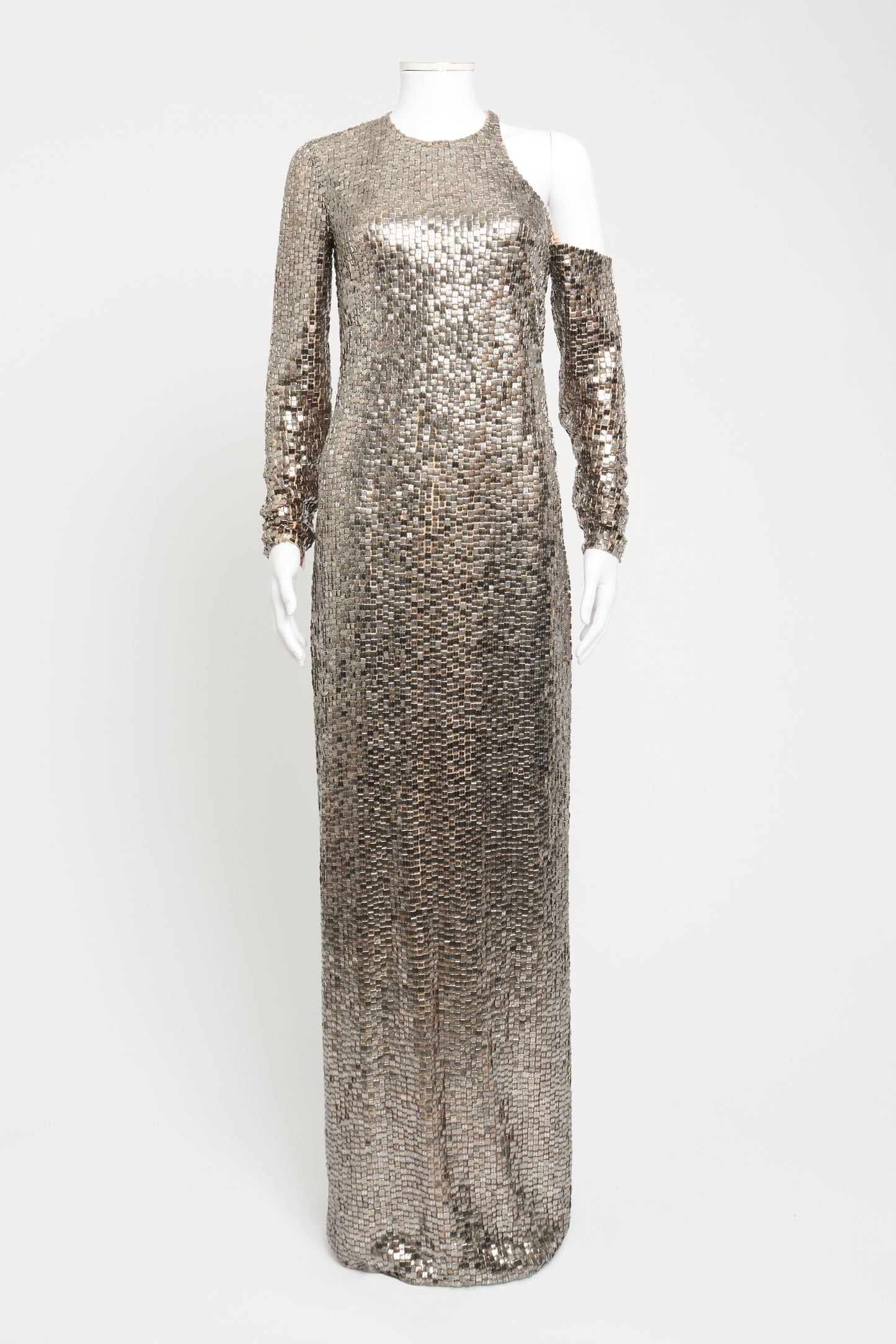 Grey Polyamide Blend Preowned Maxi Cut Out Gown