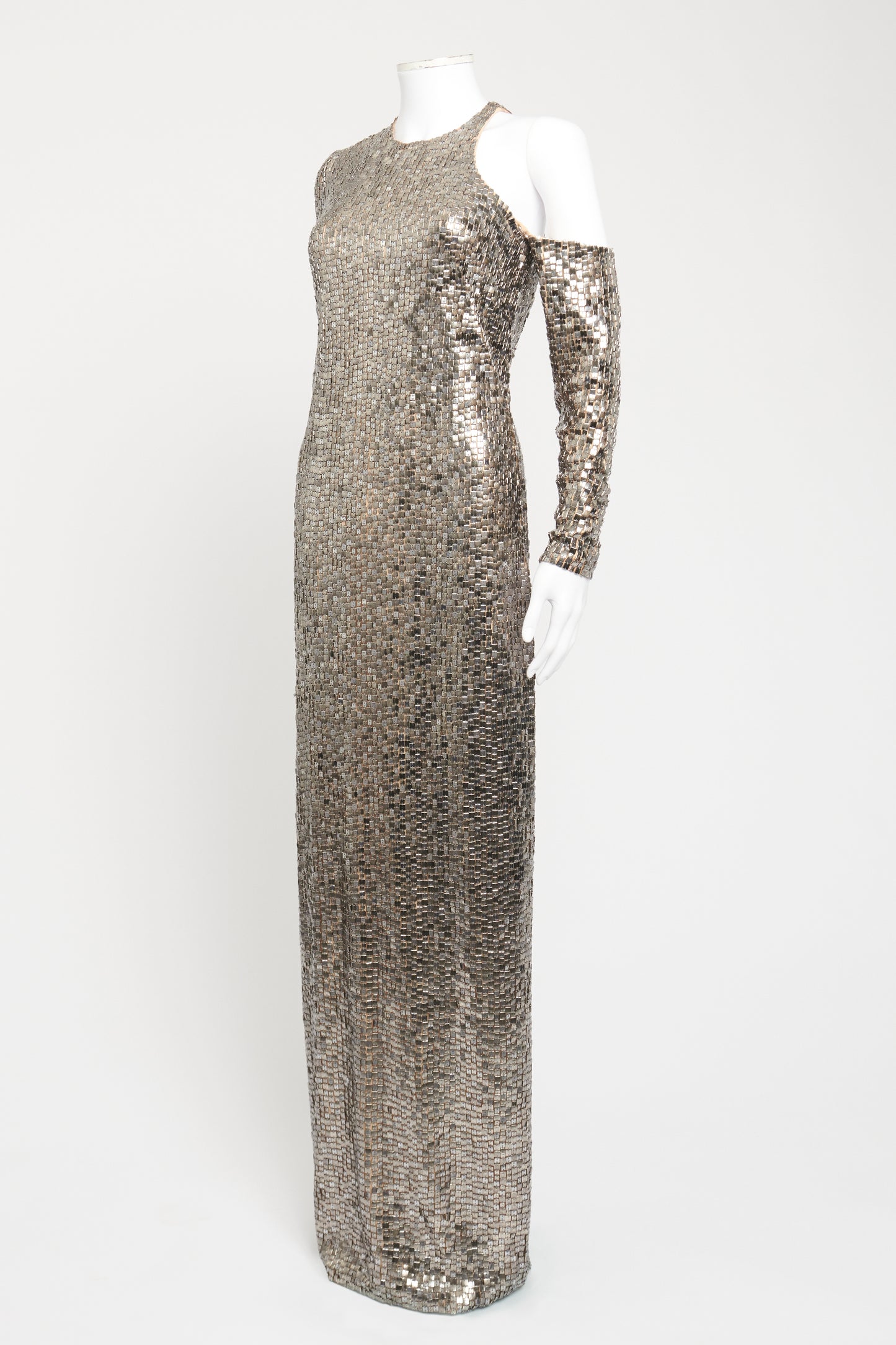 Grey Polyamide Blend Preowned Maxi Cut Out Gown