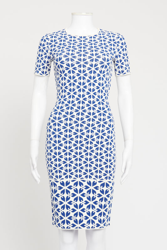 Blue and White Viscose Blend Preowned Midi Dress
