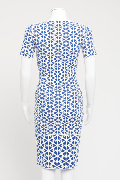 Blue and White Viscose Blend Preowned Midi Dress