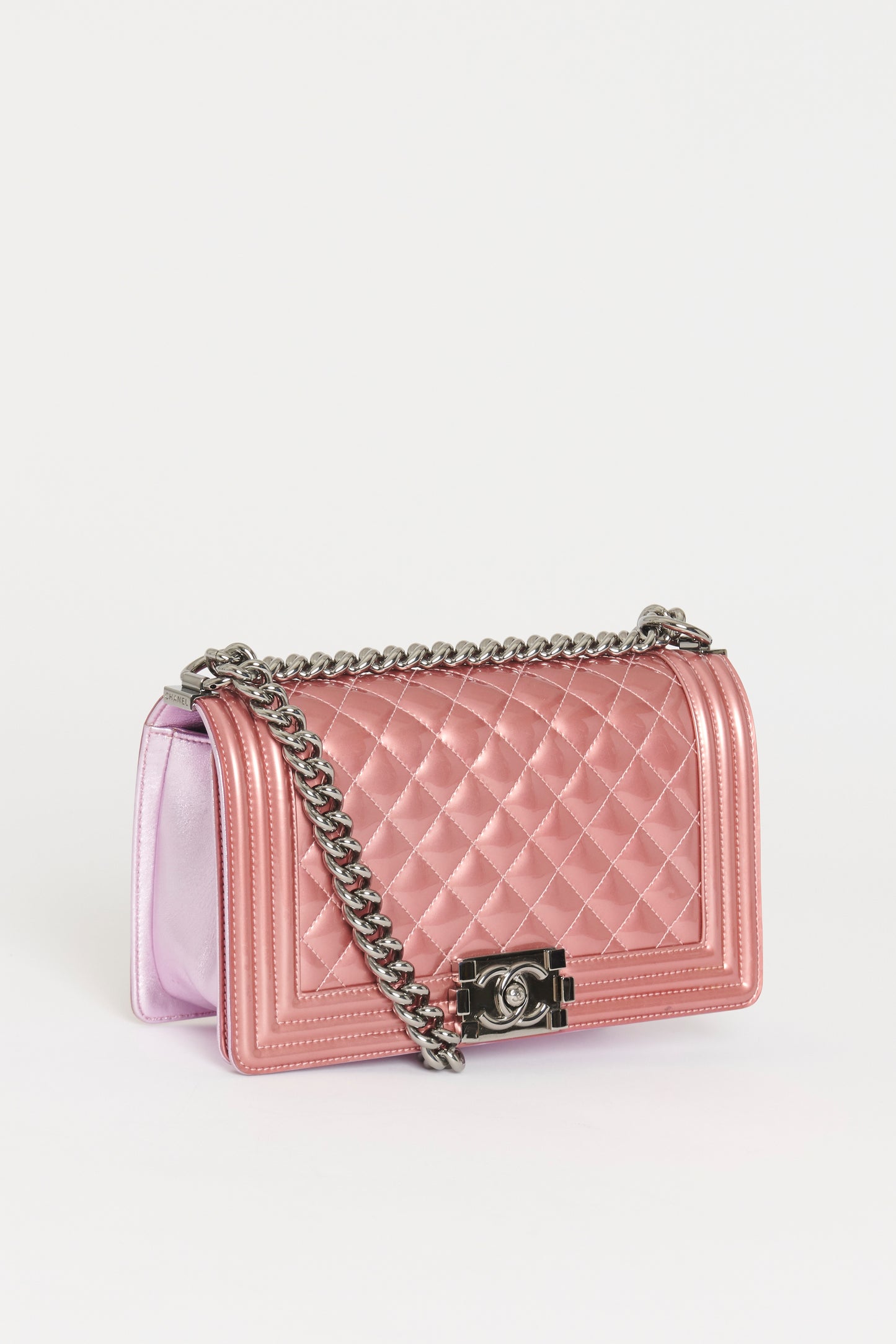 2014 Metallic Two-Tone Pink Leather Medium Boy Bag
