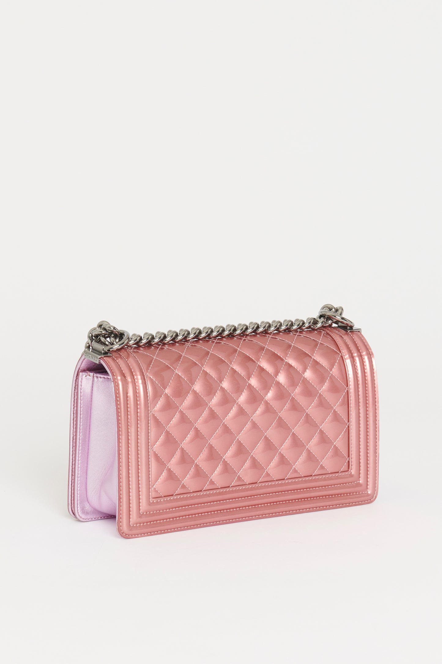 2014 Metallic Two-Tone Pink Leather Medium Boy Bag