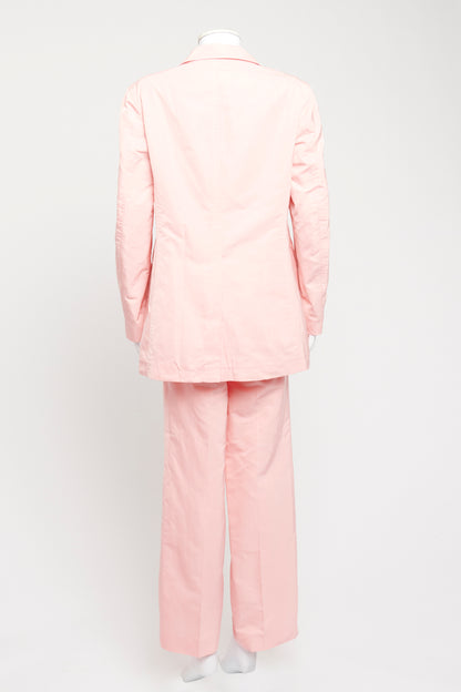 Pink Polyester Blend Preowned Single Breasted Suit