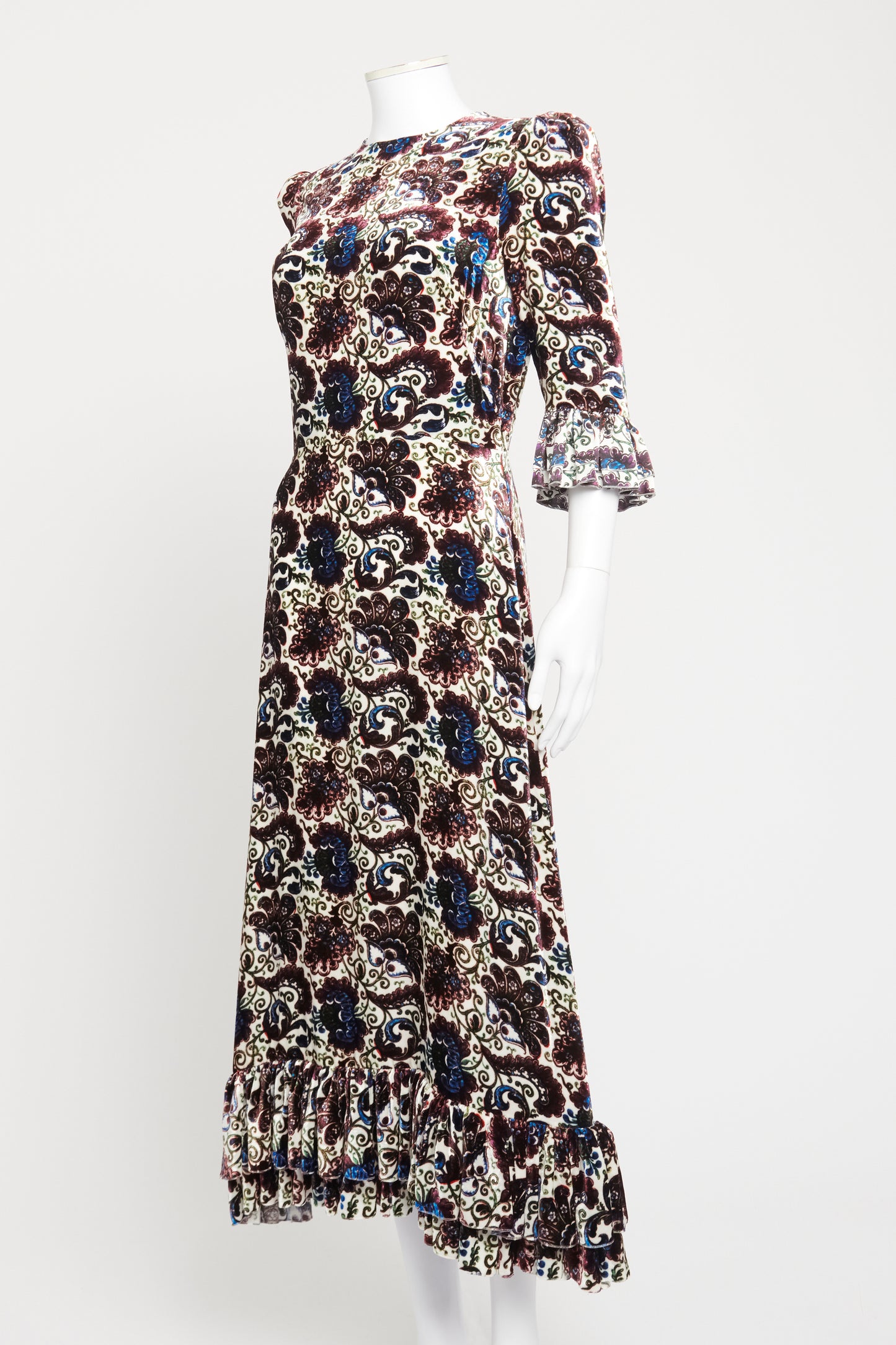 White Velvet Preowned Falconetti Lewes Trailing Vine Midi Dress