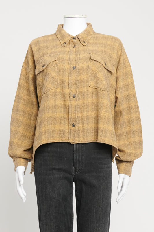 Yellow Cotton Blend Preowned Cropped Check Shirt