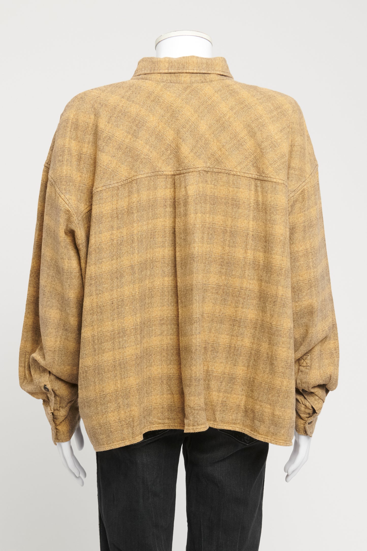 Yellow Cotton Blend Preowned Cropped Check Shirt