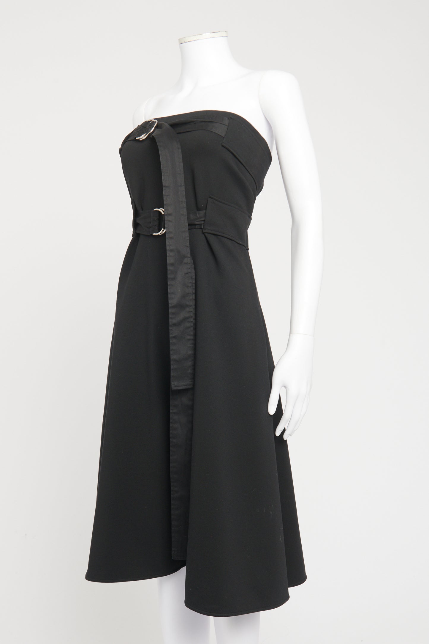 Black Belted Preowned Strapless Dress