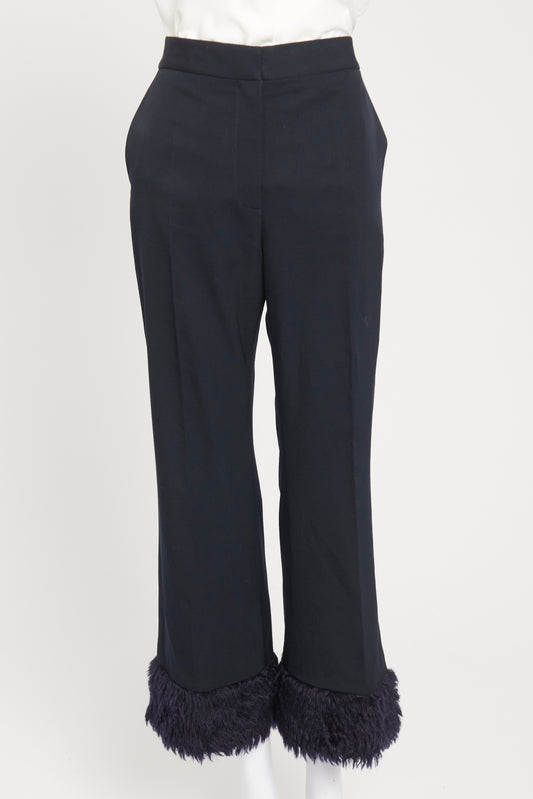 Navy Blue Wool Faux Fur Trimmed Preowned Trousers