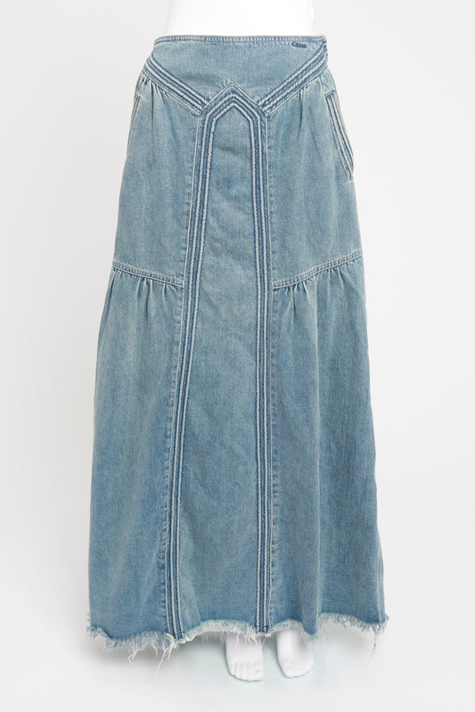 Blue Cotton Preowned Rolled Seam Maxi Skirt