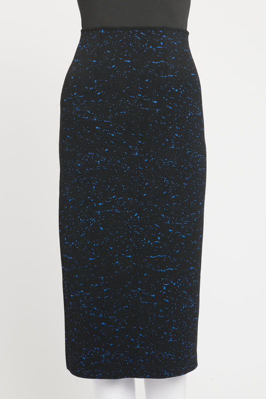 Black Rayon Blend Preowned Paint Splatted Midi Skirt