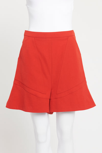 Red Wool Preowned Ruffle Shorts