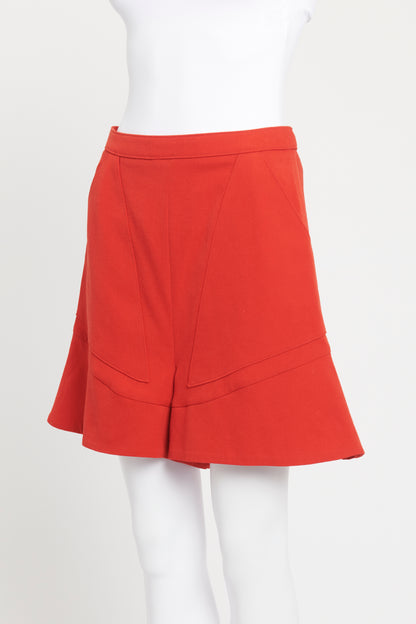 Red Wool Preowned Ruffle Shorts