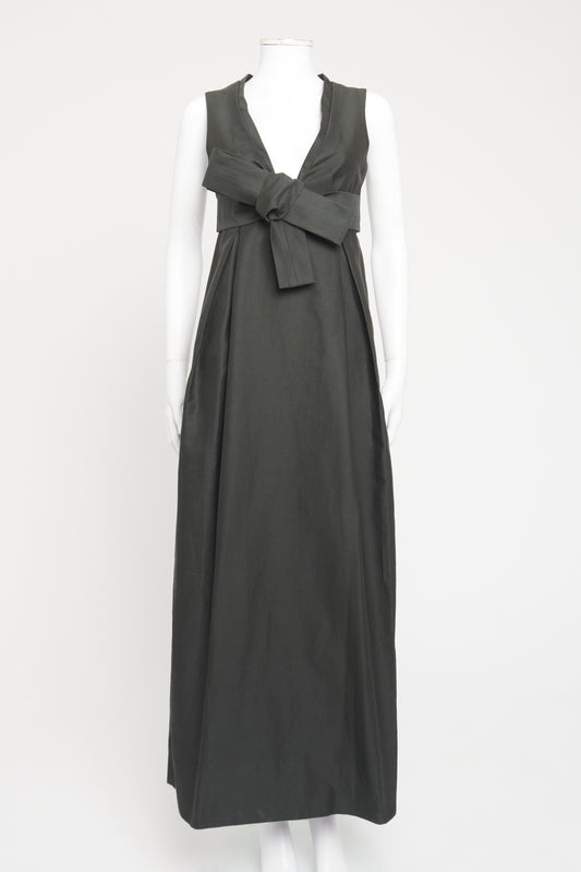 Black Cotton Silk Preowned Plunging Maxi Dress
