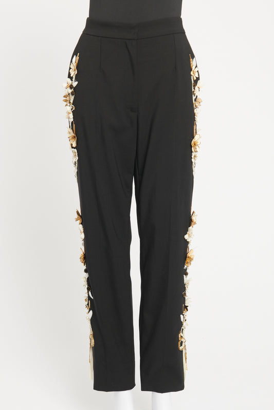 Black Wool Preowned Embellished Trousers