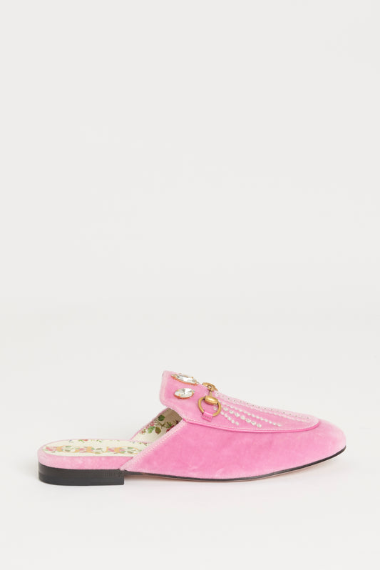 Pink Velvet Preowned Embellished Princeton Mules