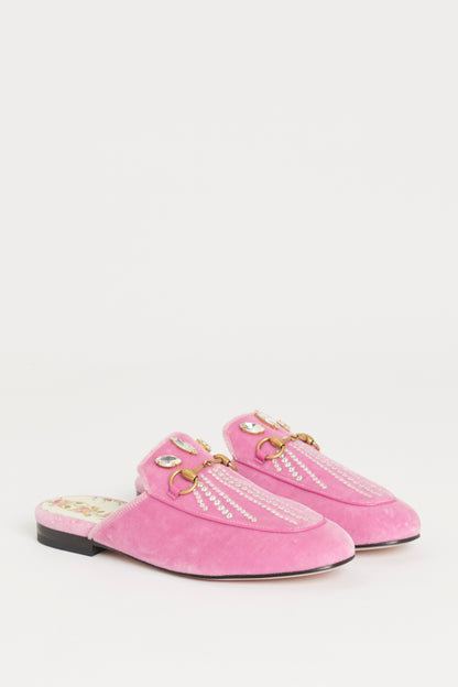 Pink Velvet Preowned Embellished Princeton Mules