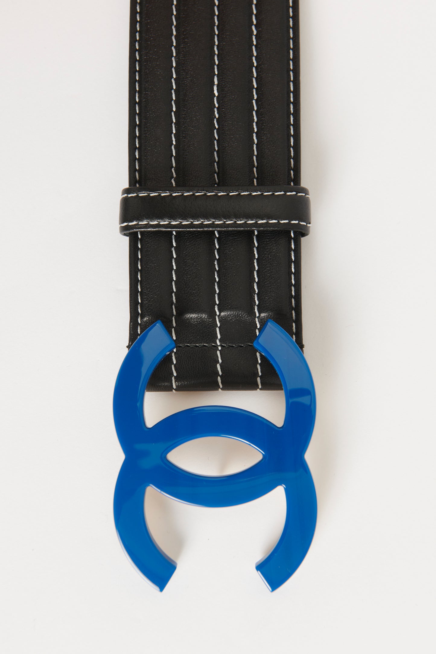 2017 Black Leather Preowned Acrylic CC Buckle Belt