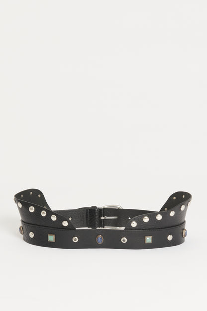 Black Leather Preowned Studded Belt