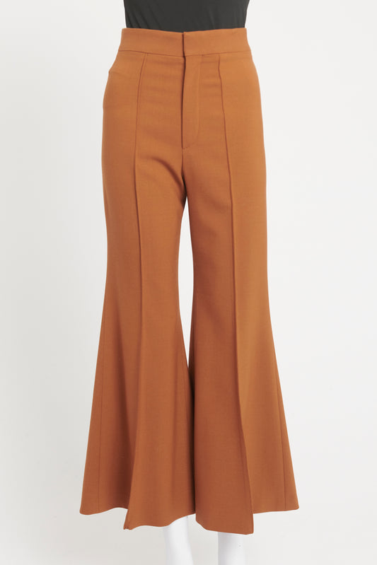 Tobacco Wool Blend Preowned Flared Trousers