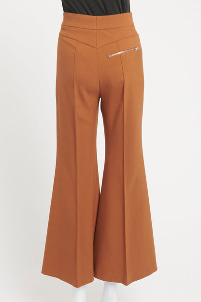 Tobacco Wool Blend Preowned Flared Trousers