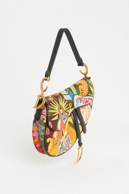 2018 Multi-coloured Embroidered Canvas Limited Edition Preowned Saddle Bag