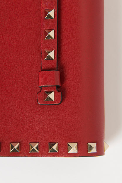 Red Leather Preowned Rockstud Clutch Bag