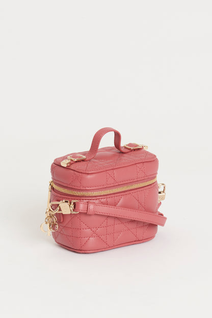 Pink Lambskin Preowned Lady Dior Micro Vanity Bag