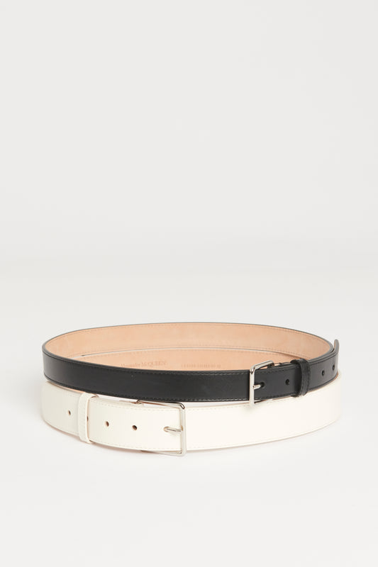 Monochrome Leather Preowned Double Buckle Belt