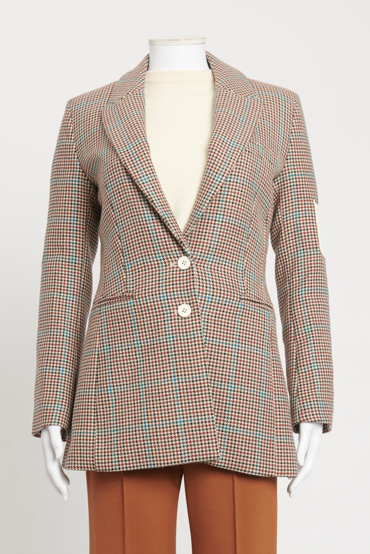 Beige Wool Preowned Houndstooth Single Breasted Blazer