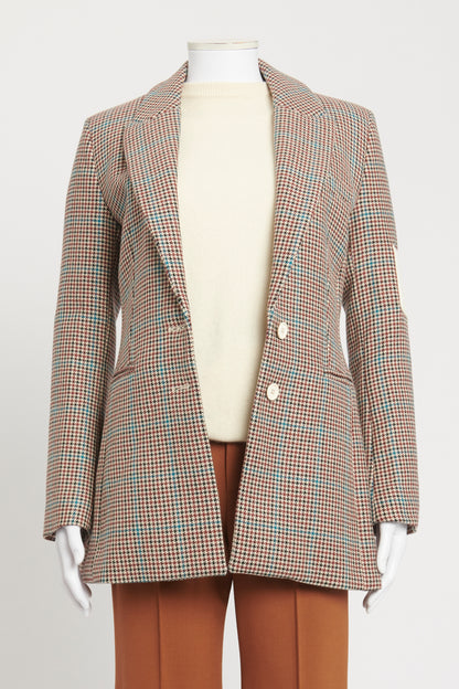 Beige Wool Preowned Houndstooth Single Breasted Blazer