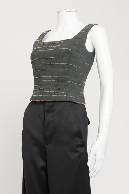 1998 Grey Linen Preowned Embellished Bustier Top