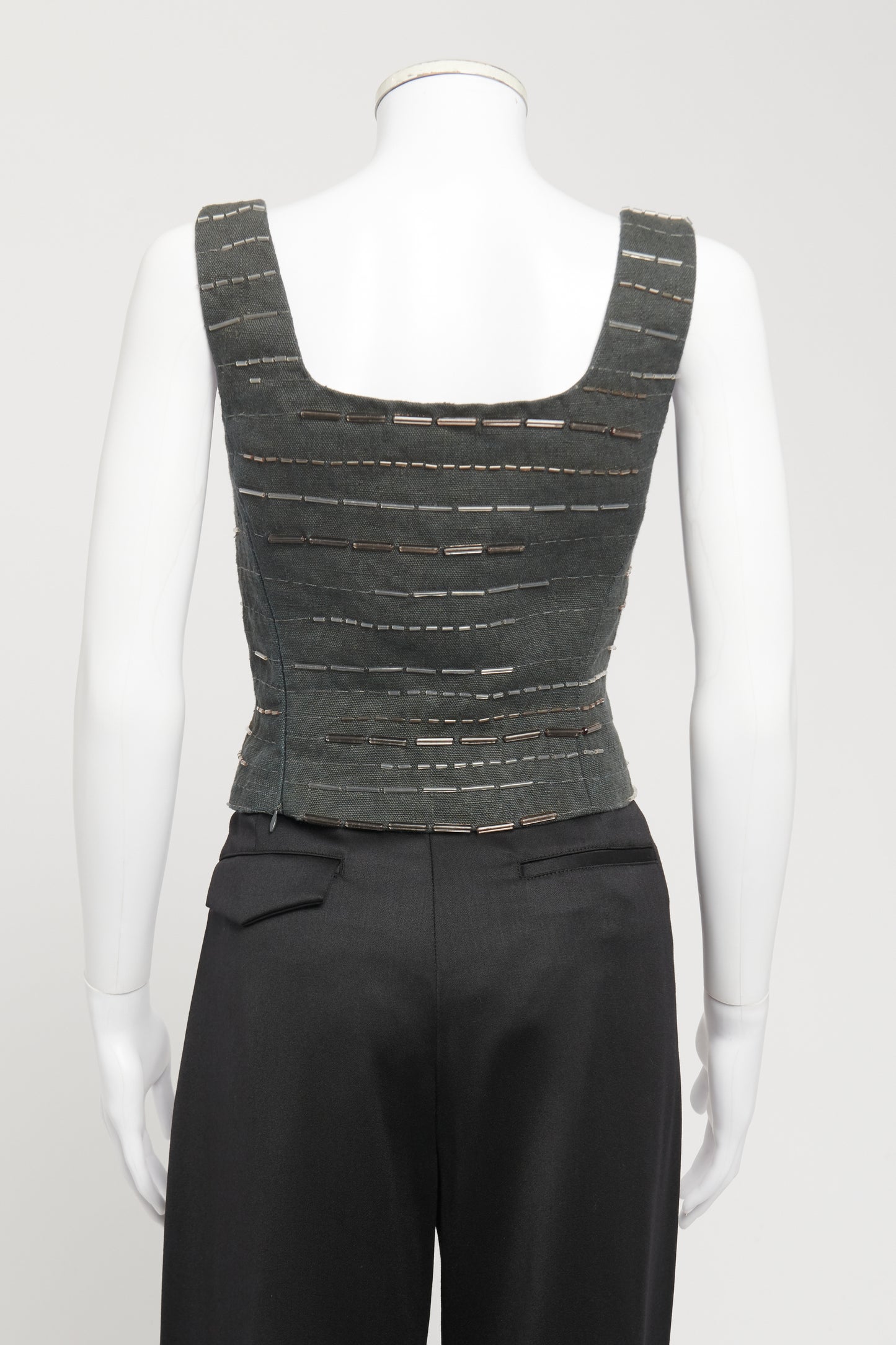 1998 Grey Linen Preowned Embellished Bustier Top