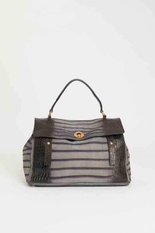 Grey Croc Embossed Leather Preowned Muse Two Bag