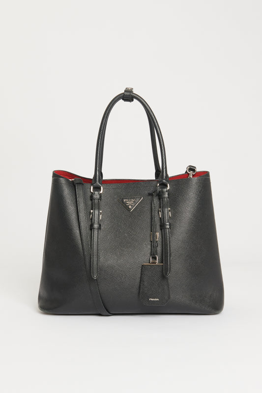 Black Saffiano Preowned Large Double Tote Bag
