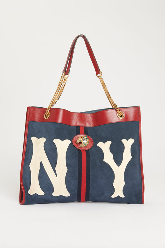 Navy Suede Preowned Rajah NY Yankees Tote Bag