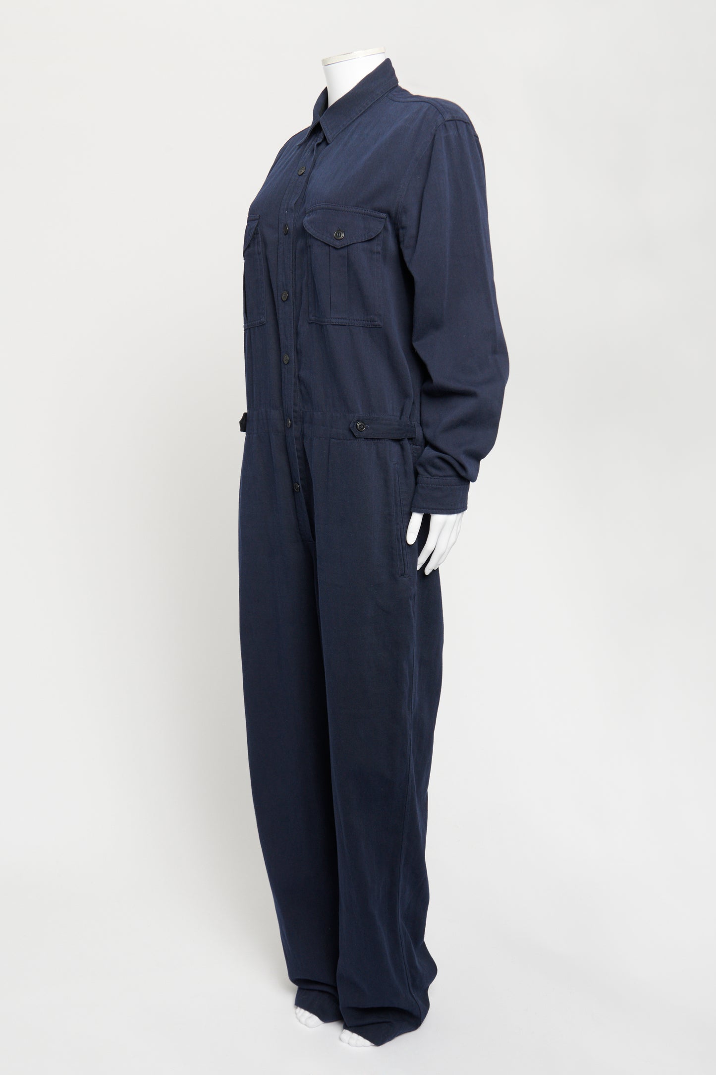 Navy Button Up Cotton Blend Preowned Utility Jumpsuit