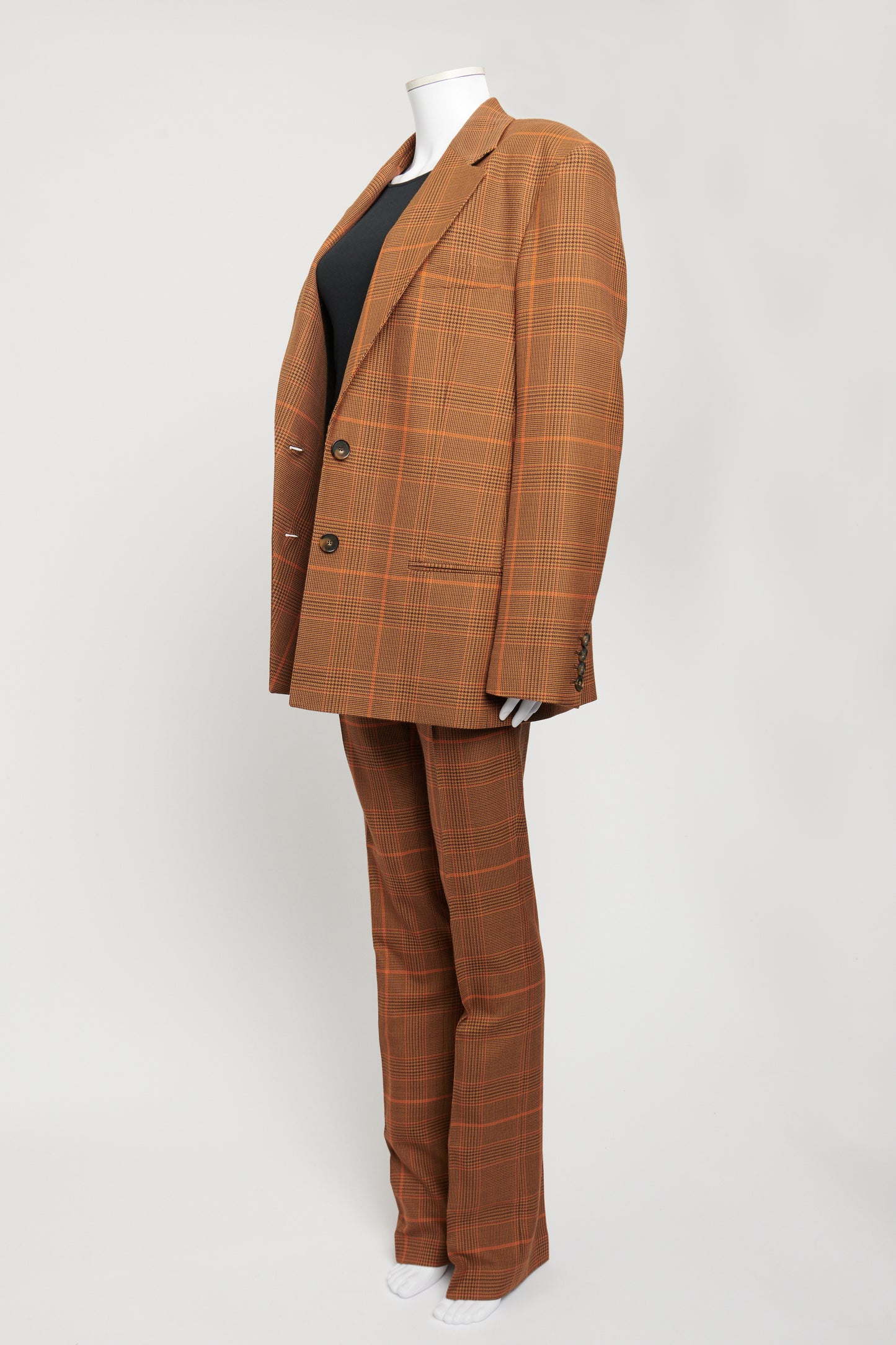 2023 Brown Check Preowned Single Breasted Suit