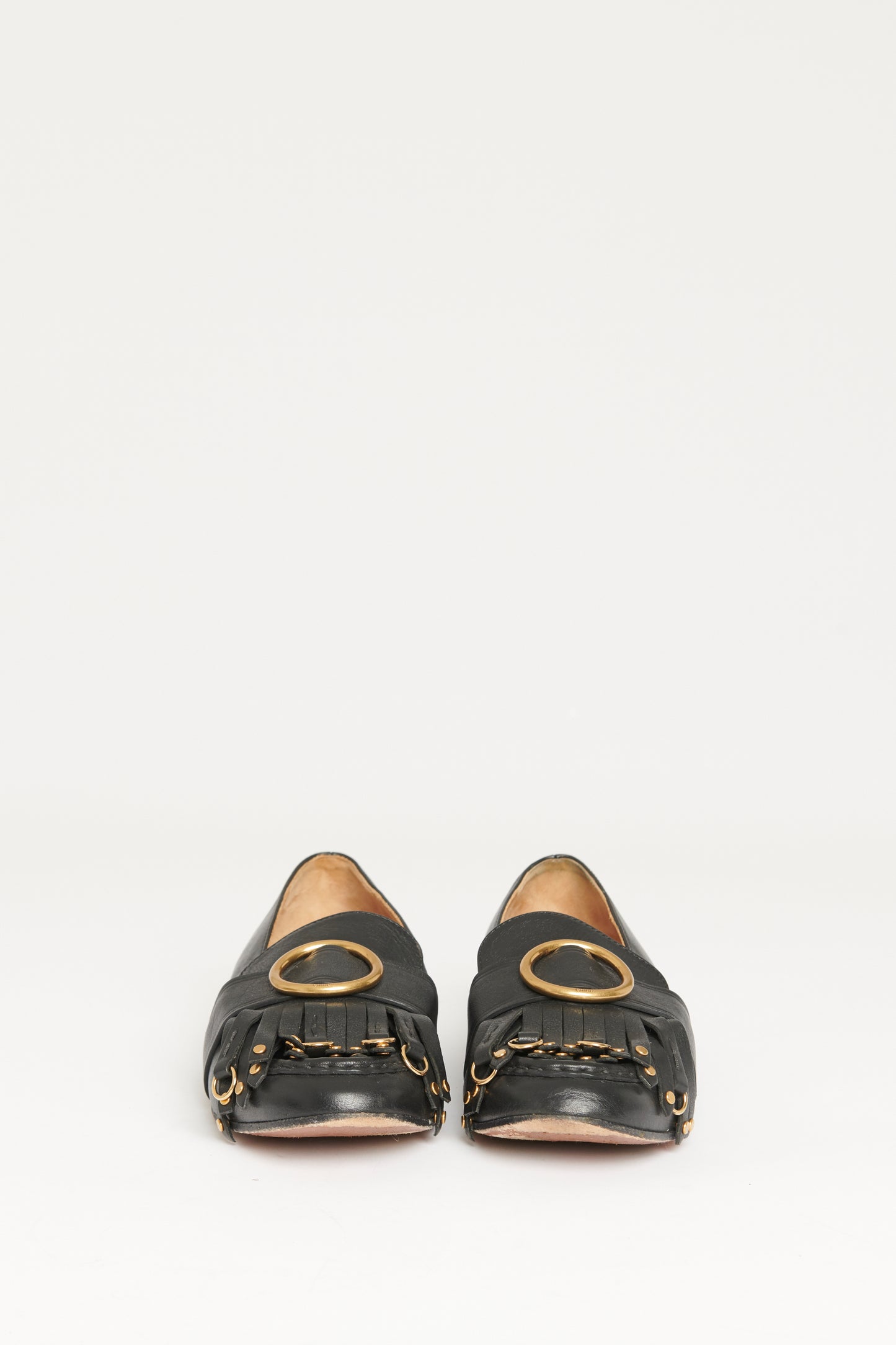 Black Leather Preowned Olly Fringed Loafers