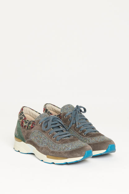 Grey Tweed Preowned Lace Up Trainers