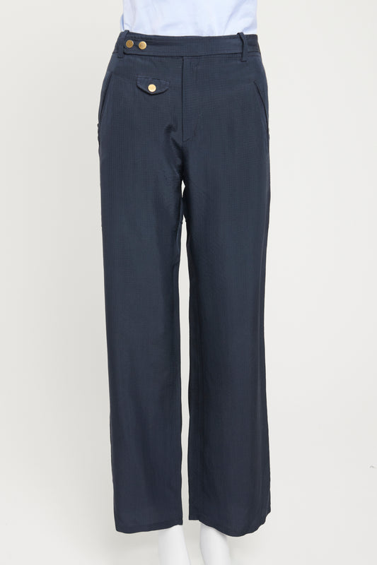 2000's Blue Silk Preowned Wide Leg Trousers