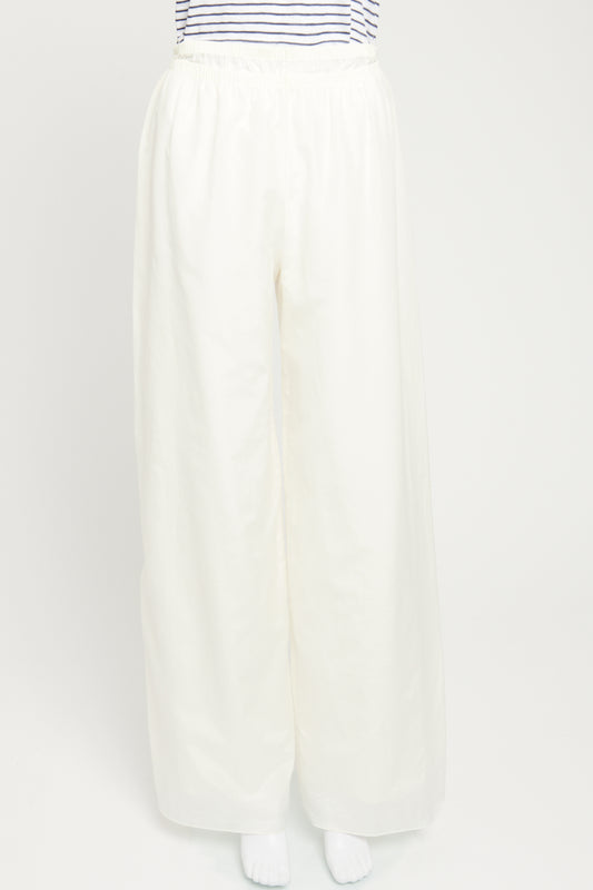 White Cotton and Silk Blend Preowned Andres Wide Leg Trousers