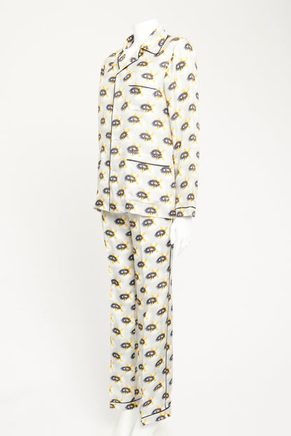 2015 Grey Silk Preowned Printed Pyjama Style Trouser and Shirt Set