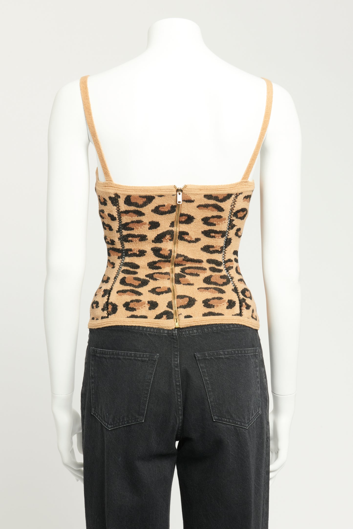 1991 Beige Stretch-Wool Blend Preowned Leopard Bustier Top