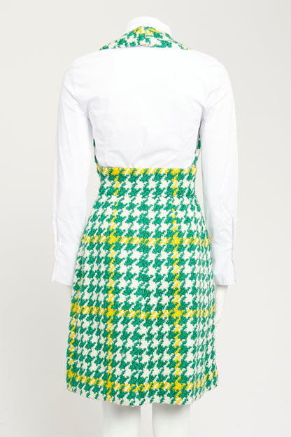 2015 Green Wool Check Preowned Houndstooth Pinafore Midi Dress