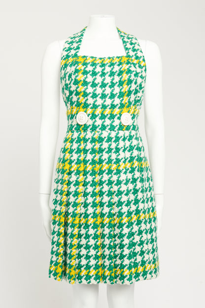 2015 Green Wool Check Preowned Houndstooth Pinafore Midi Dress