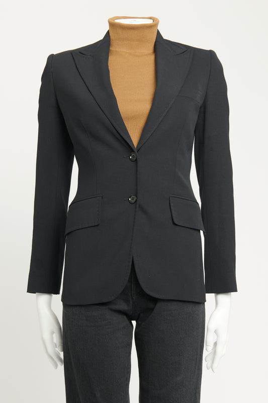 Black Viscose & Wool Blend Preowned Tailored Blazer