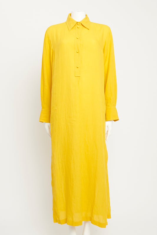 2022 Mustard Yellow Linen Preowned Button Up Shirt Dress